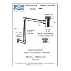 Сифон для раковины с донным клапаном без перелива Remer 984S