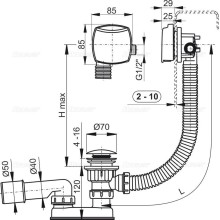 Слив-перелив для ванны ClickClack с напуском воды через перелив AlcaPlast A508KM