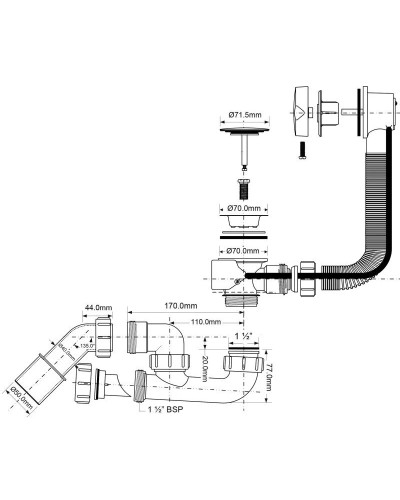 Слив-перелив для ванны McALPINE MRB2CNS-PB