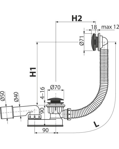 Слив-перелив для ванны ClickClack AlcaPlast A507BLACK-120