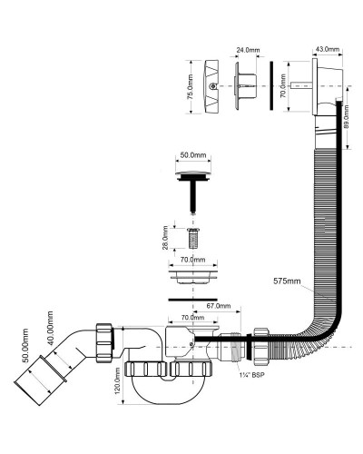 Слив-перелив для ванны McALPINE MRB2SN-PB