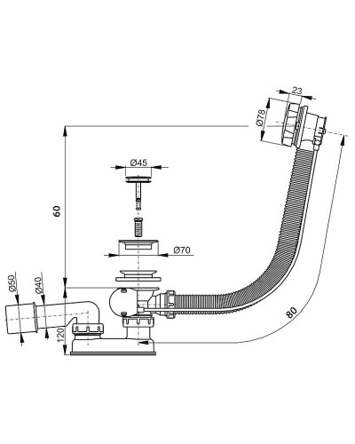 Слив-перелив Alcaplast A55K-80-RU-01 полуавтомат Хром