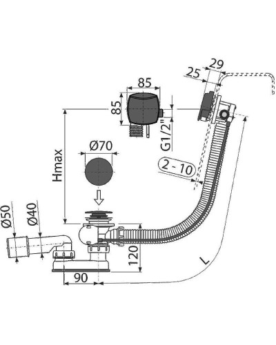 Слив-перелив Alcaplast A564BLACK полуавтомат с наливом Черный матовый