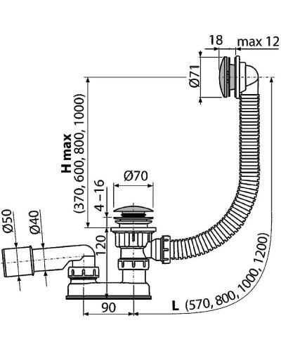 Слив-перелив Alcaplast A504CKM-100 Click-Clack Хром