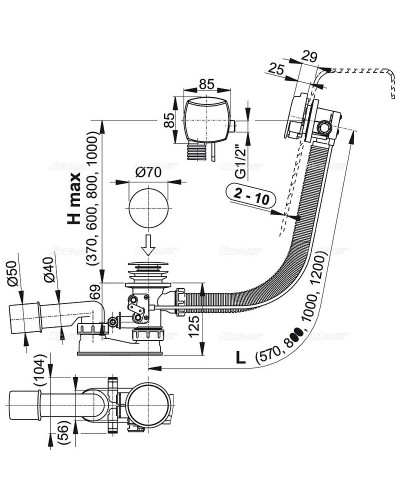 Слив-перелив Alcaplast A566-273133-57 полуавтомат с наливом Хром