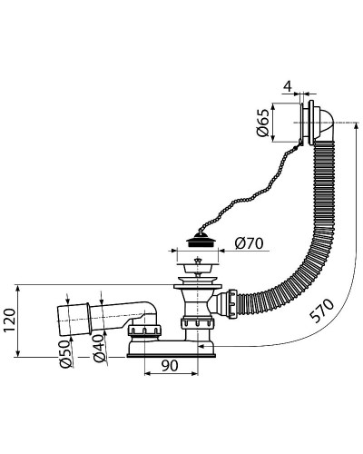 Слив-перелив Koller Pool B70CPPB с пробкой на цепочке Хром