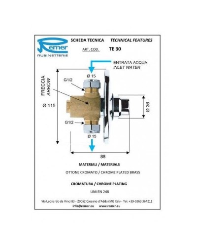 Запорный вентиль Remer TE30 Tempor порционный Хром