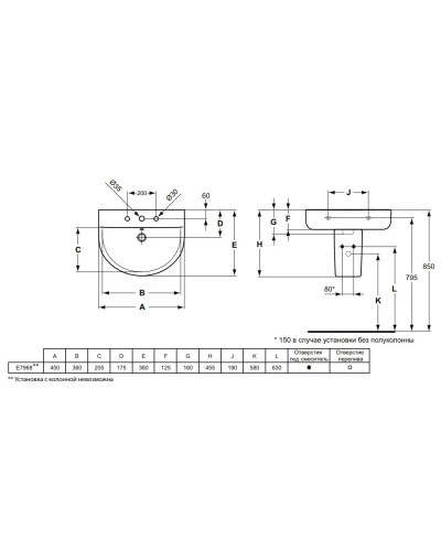 Полупьедестал Ideal Standard Connect E797501