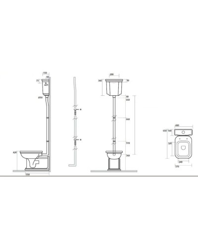 Сливная труба для высокого бачка (труба из 3 частей) золото Kerasan Waldorf 757391