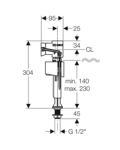 Впускной клапан 1/2" подвод воды снизу, тип 340 Geberit 136.732.00.1