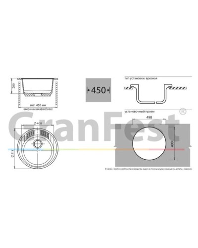 Кухонная мойка серый GranFest Rondo GF-R520