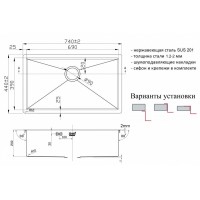 Кухонная мойка ZorG Light ZL R 740440 Нержавеющая сталь