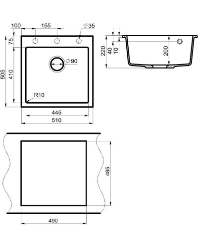 Кухонная мойка Milacio Murcia 51 Cuarzo MC.77021 Черная матовая