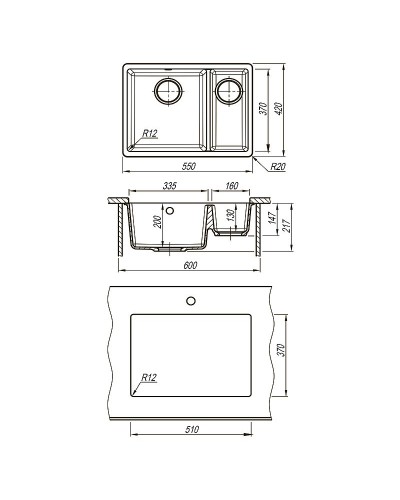 Кухонная мойка Lemark Sinara 550.2-U 9910083 Серый шелк