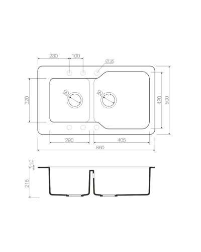 Кухонная мойка черный Tetogranit Omoikiri Maru 86-2-BL