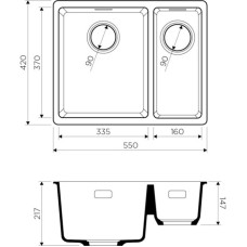 Кухонная мойка черный Artgranit Omoikiri Kata 55-2-U-BL