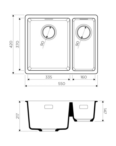 Кухонная мойка черный Artgranit Omoikiri Kata 55-2-U-BL