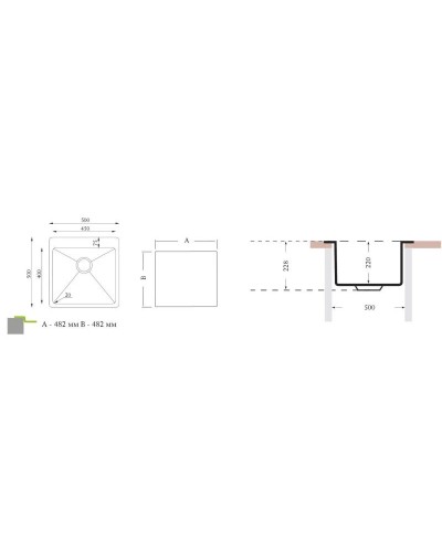Кухонная мойка Florentina Optima полированная сталь OP.500.500.B.10.P.10