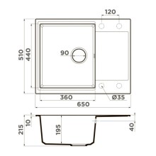 Кухонная мойка Artgranit Omoikiri Daisen 65-GR ленинградский серый 4993682