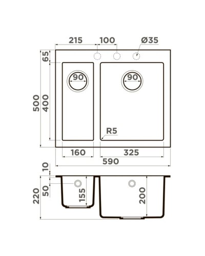 Кухонная мойка Tetogranit Omoikiri Bosen 59-2-GR ленинградский серый 4993558
