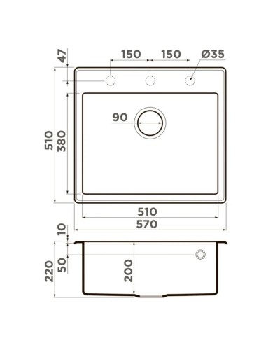 Кухонная мойка Tetogranit Omoikiri Tedori 57-BL черный 4993980