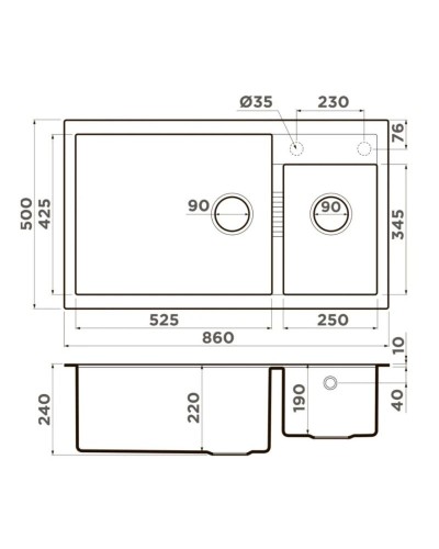 Кухонная мойка Tetogranit Omoikiri Tedori 86-2-LB-BE ваниль 4993933