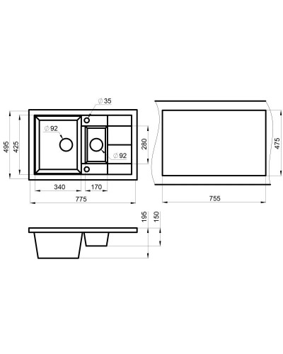 Кухонная мойка Granula черный 7802bl
