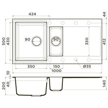 Кухонная мойка Tetogranit Omoikiri Sakaime 100-2-BL черный 4993892