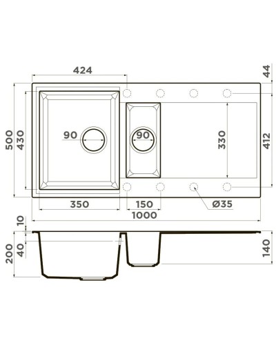 Кухонная мойка Tetogranit Omoikiri Sakaime 100-2-BL черный 4993892