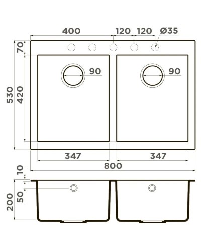 Кухонная мойка Tetogranit Omoikiri Bosen 80-2-EV эверест 4993842