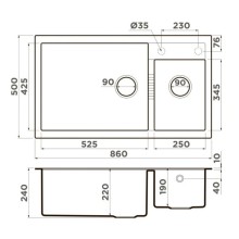 Кухонная мойка Tetogranit Omoikiri Tedori 86-2-LB-GR ленинградский серый 4993573