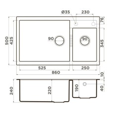 Кухонная мойка Tetogranit Omoikiri Tedori 86-2-LB-GR ленинградский серый 4993573