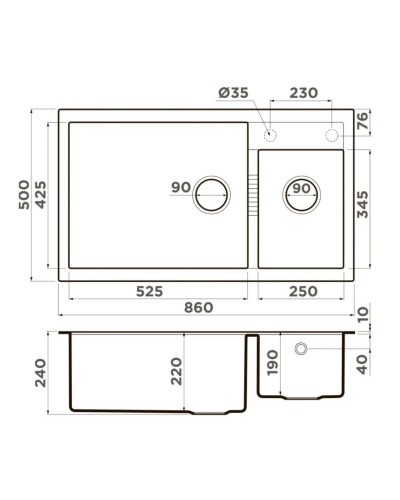Кухонная мойка Tetogranit Omoikiri Tedori 86-2-LB-GR ленинградский серый 4993573
