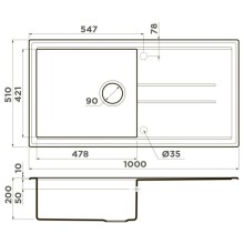 Кухонная мойка Tetogranit Omoikiri Tedori 100-WH белый 4993919