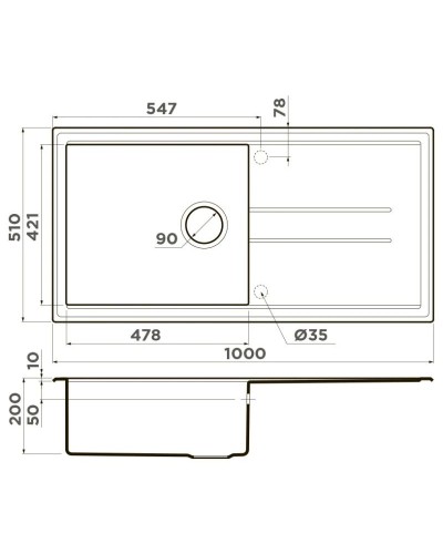 Кухонная мойка Tetogranit Omoikiri Tedori 100-BL черный 4993916