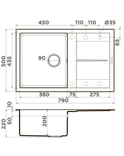 Кухонная мойка Artceramic Omoikiri Sumi 79A-WH белый 4997096