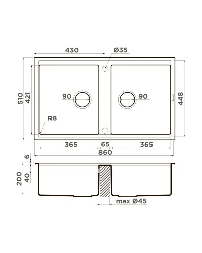 Кухонная мойка Artceramic Omoikiri Kitagawa 86-2-WH белый 4993806