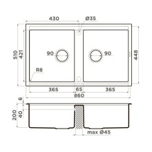 Кухонная мойка Artceramic Omoikiri Kitagawa 86-2-GB графит 4993492