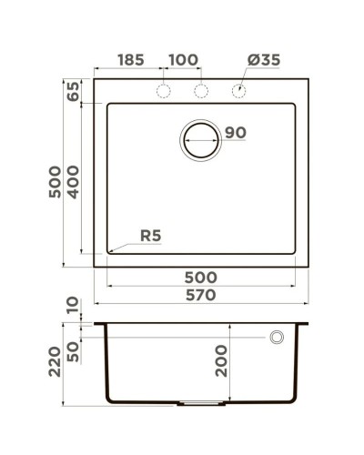 Кухонная мойка Artceramic Omoikiri Bosen 57A-GR ленинградский серый 4993819