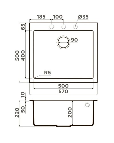 Кухонная мойка Artceramic Omoikiri Bosen 57A-GB графит 4993818