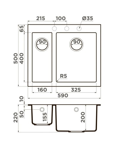 Кухонная мойка Artceramic Omoikiri Bosen 59-2A-GR ленинградский серый 4993822
