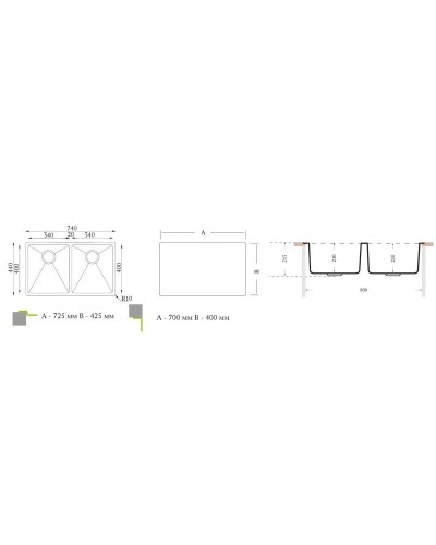 Кухонная мойка Florentina Logika полированная сталь LO.700.400.B.20.P.10