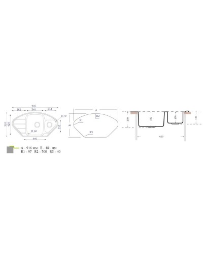 Кухонная мойка Florentina Profi матовая сталь PR.945.510.B.1K.M.08