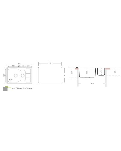 Кухонная мойка Florentina Profi полированная сталь PR.780.500.B.1K.P.08