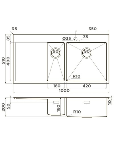 Кухонная мойка Omoikiri Akisame 100-2-LG-R светлое золото 4973090