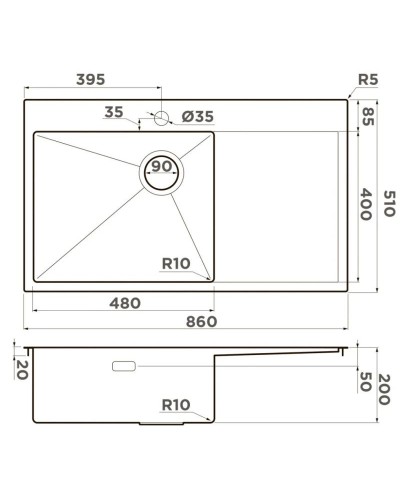 Кухонная мойка Omoikiri Akisame 86-IN-L Side нержавеющая сталь 4997031