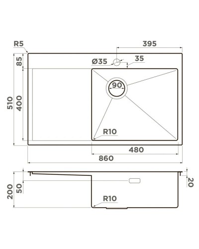 Кухонная мойка Omoikiri Akisame 86-IN-R Side нержавеющая сталь 4997042