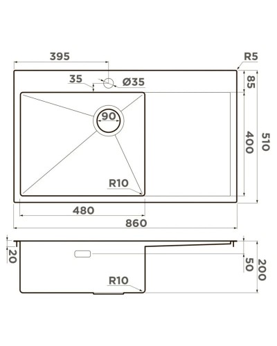 Кухонная мойка Omoikiri Akisame 86-LG-L Side светлое золото 4997045