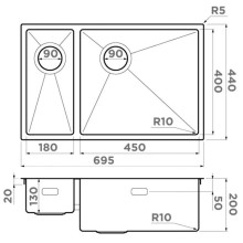 Кухонная мойка Omoikiri Taki 69-2-U/IF Side GB графит 4993183