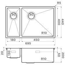 Кухонная мойка Omoikiri Taki 69-2-U/IF Side GB графит 4993183
